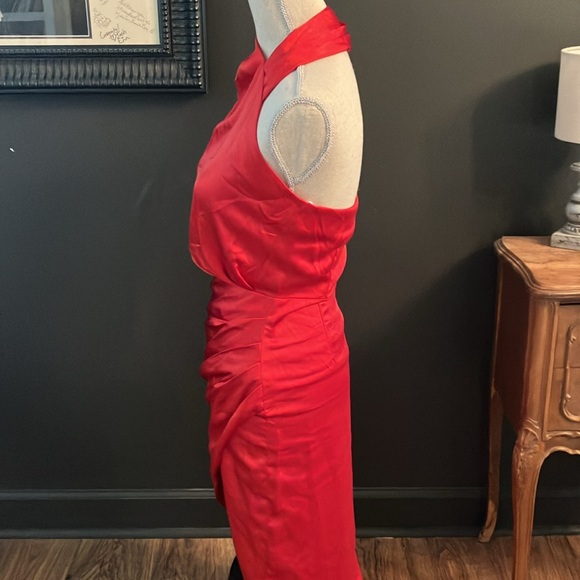 Elliatt Red Satin Halter Long Formal Gown - Picture 4 of 9